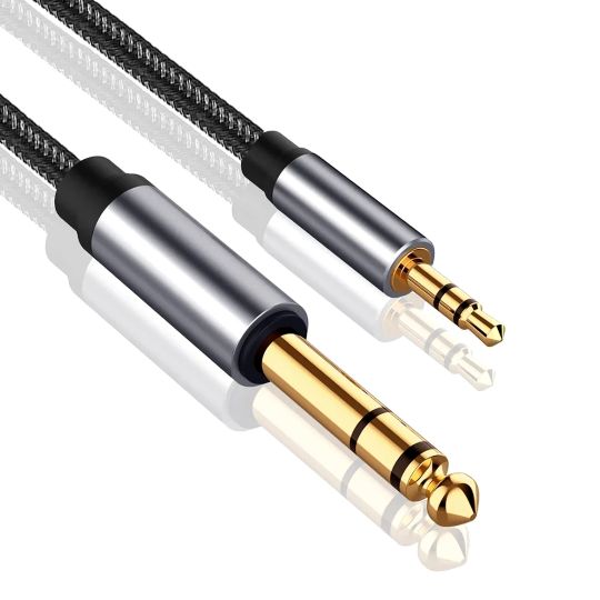 1m Stereo Braid Cord TRS 3.5mm to 6.35mm Jack Adapter AUX Audio Cable for MP3 Phone PC Guitar Amplifier Speaker