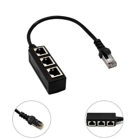 Ethernet Splitter Cable 24cm - RJ45 Male 1 to 3 Female Adapter, Passive LAN Network Extender
