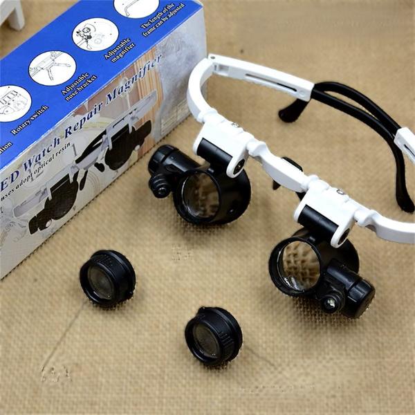 LED Lights Glasses Magnifier Head Mount Magnifying Glass Dual-Lens Eye Loupe Magnifier for Electronics Watch Repair