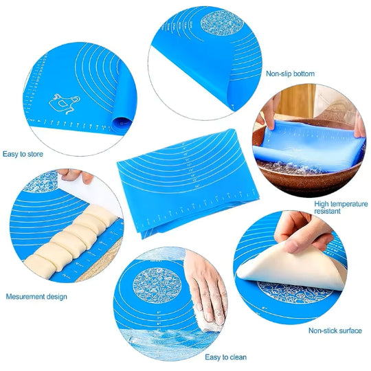 Silicone Baking Mat 70x50 Cm Food Grade Silicone for Home & Kitchen Pastry, Pizza Bread Cookies, Fondant, Pasta -Blue