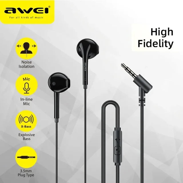 Awei PC-7 3.5mm Wired Headphones In Ear Headset Wired Earphones with Mic