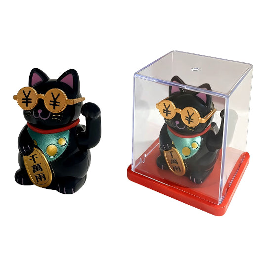 Solar Fortune Cat Decoration, Automatic Waving Arm Cat,- Black,2"