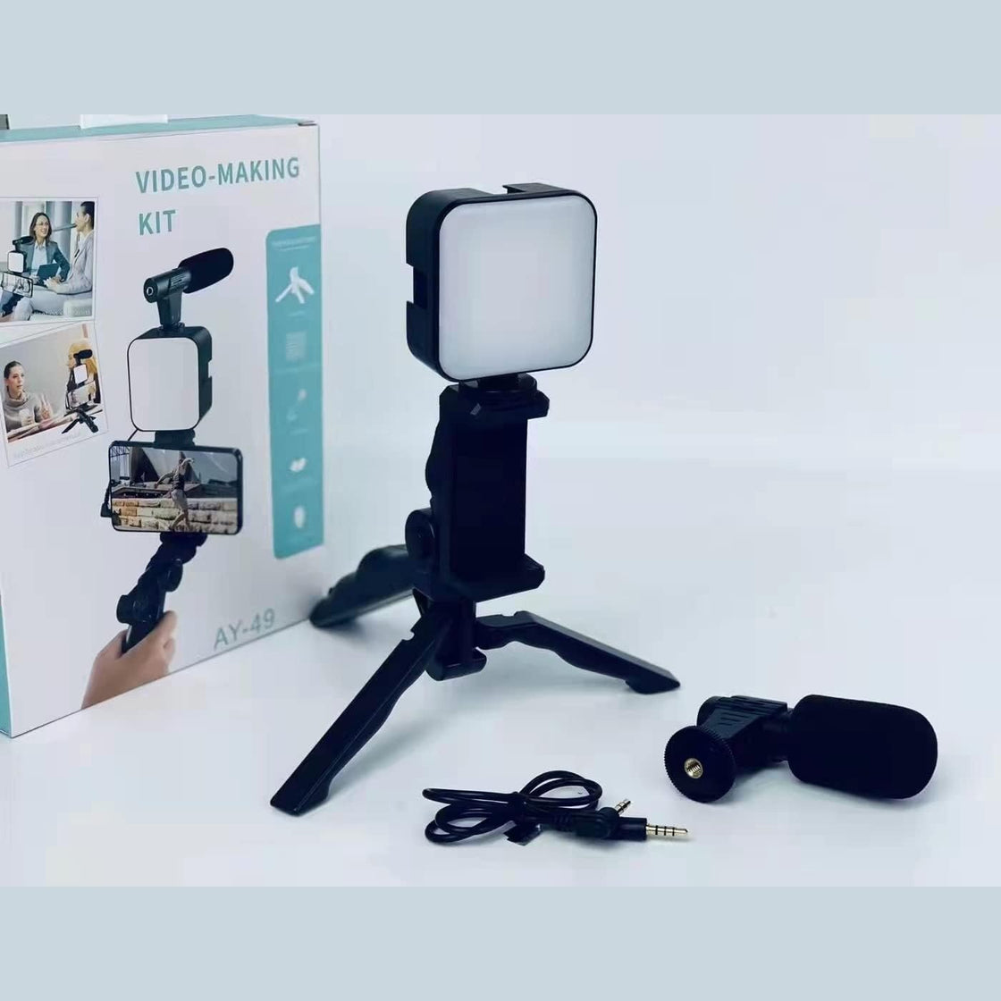 AY-49 Vlogging Kit: Portable Video-Making with Adjustable Lighting 