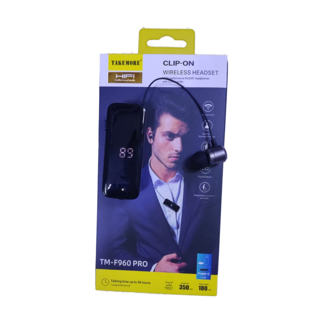 TAKEMORE CLIP-ON Wireless Headset TM-F960 Pro Talking Time Up To 50hr