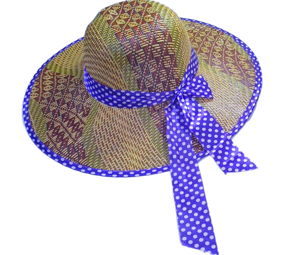 Summer Sun Hat-Adorable Bow Brown and Blue