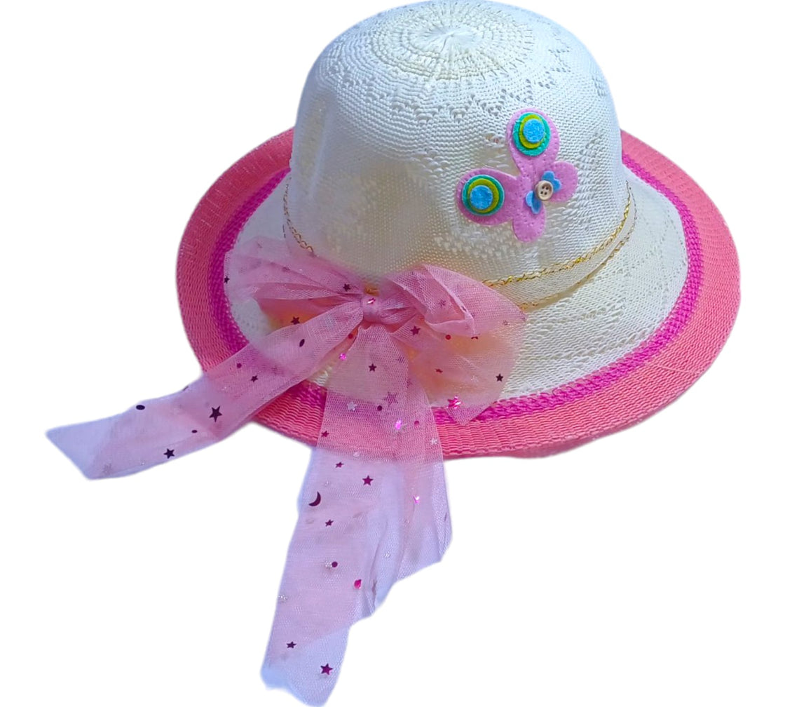 Summer Sun Hat-Adorable Bow White and Pink