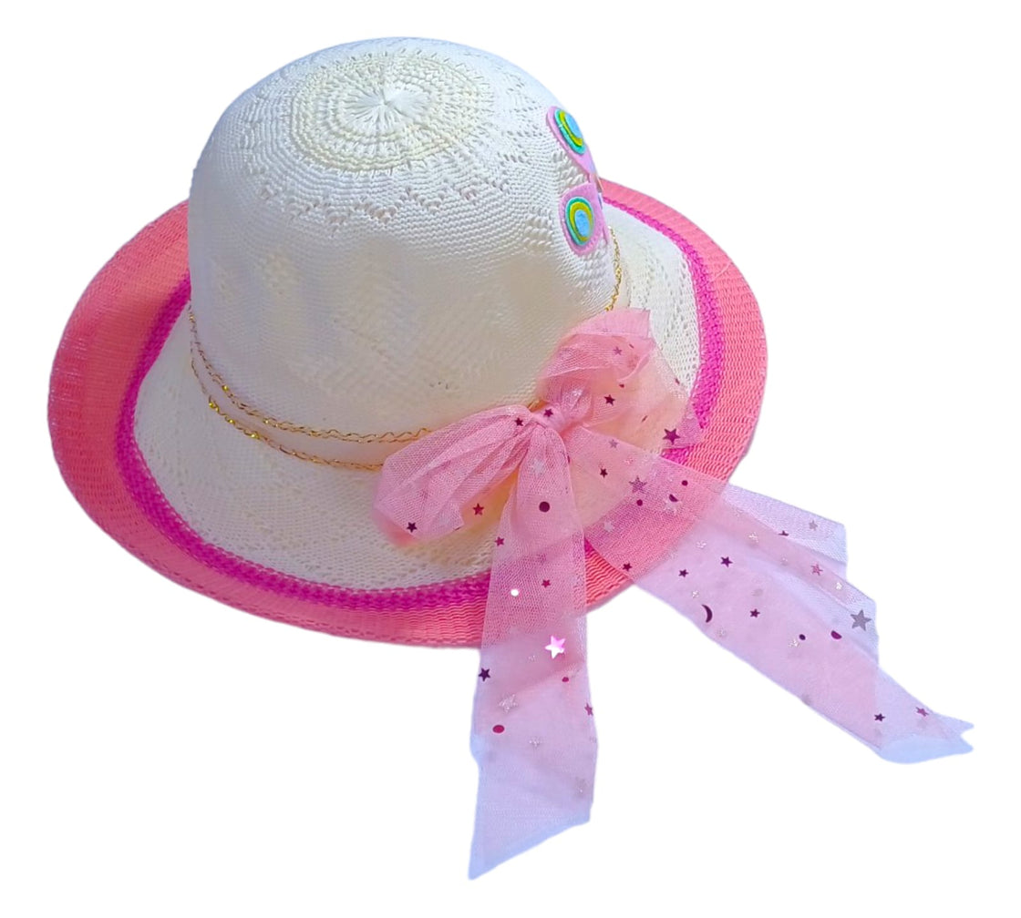 Summer Sun Hat-Adorable Bow White and Pink