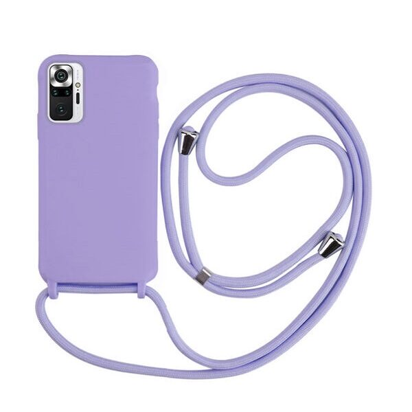 Premium Silicone Case With Cord for Redmi Note 10 Pro Purple 