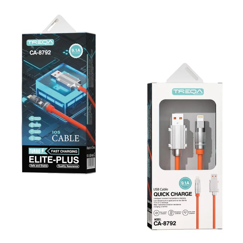 TREQA CA -8792 1M USB Data Cable in Lighting ORANGE- Elite Plus Cable 100W