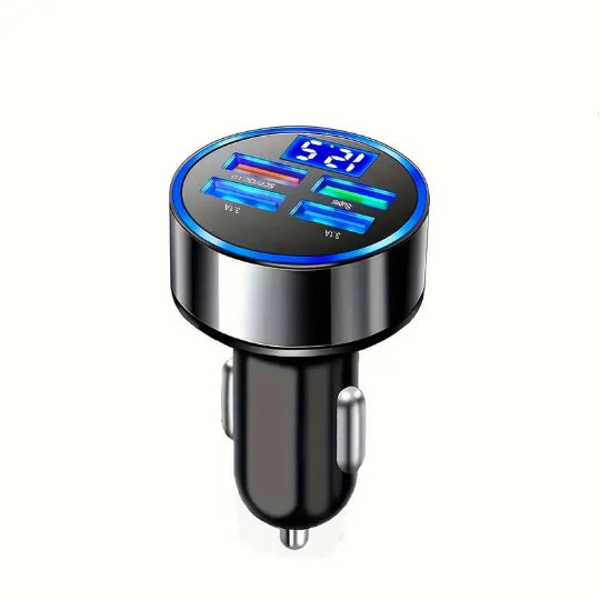 4-in-1 Fast Car Charger Adapter with Digital Display 4 USB Ports Compatible Car Charger