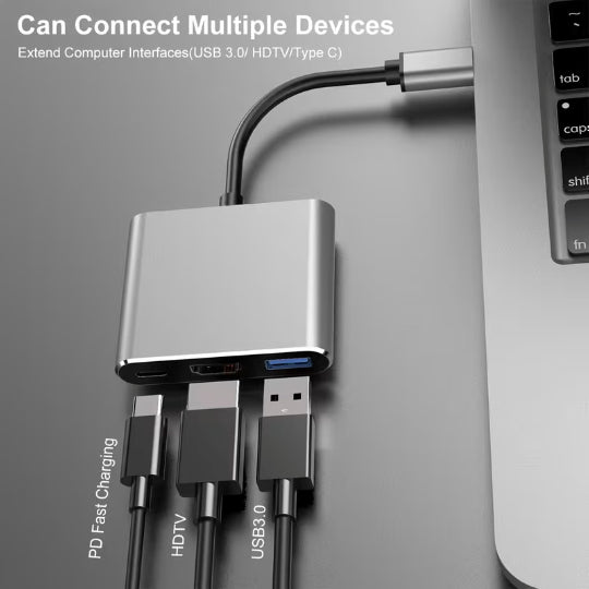 3-in-1 USB C Hub Thunderbolt 3 to HDTV 4K Output, USB 3.0 Port & 60W PD Charging - Compact Metal USB-C Adapter
