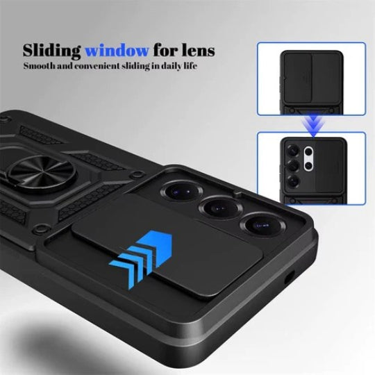 Hybrid Hard Ring Holder Kickstand Slide Camera Lens Protector Cover for Samsung Galaxy S26 Ultra Black