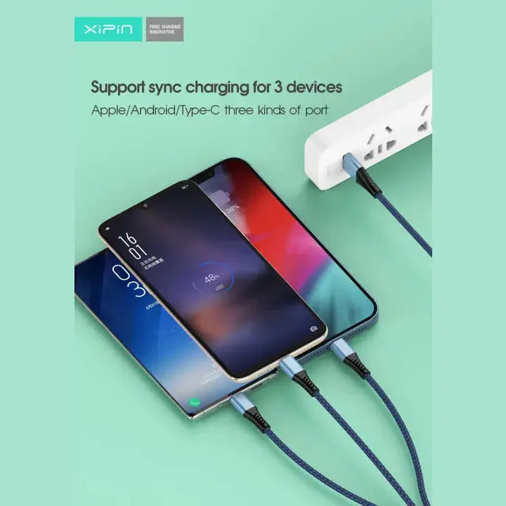 XiPin LX-45 3.4A Metal Nylon 3 in 1 Quick Charging Cable Lightning/Micro/Type-C 1.2M 