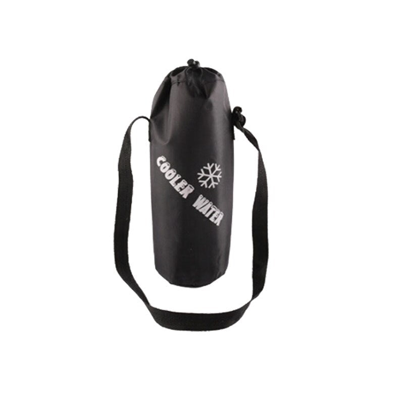 Black Portable Drawstring Water Bottle Pouch Insulated Cooler Bag - Small