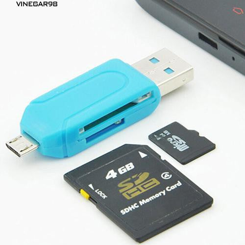 Micro USB OTG Adapter USB Memory Card Reader with Dual Connectors SD Card Reader for SDXC, SDHC, SD, Micro SDXC, Micro SD, Micro SDHC Card(Blue)