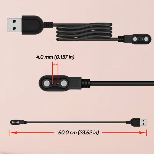 Smart Watch Charger Magnetic for Da Fit Smartwatch 2 Pin 4mm Pin-Pitch Charger Cable-60cm Black