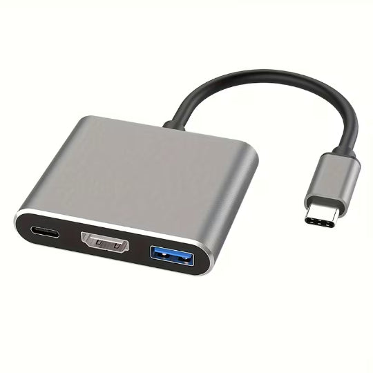 3-in-1 USB C Hub Thunderbolt 3 to HDTV 4K Output, USB 3.0 Port & 60W PD Charging - Compact Metal USB-C Adapter