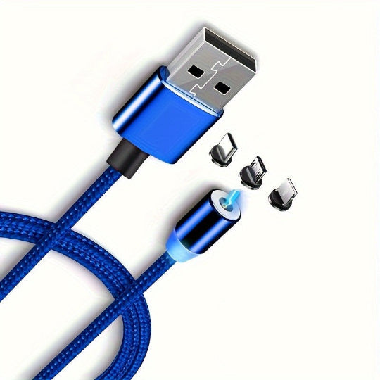 X-Cable 3-in-1 Metal Magnetic Nylon Braided Charging Cable Lightening / Micro / Type-C USB Port Charging Cable (Blue)