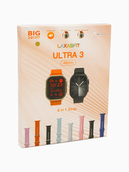 LAXASFIT Smart Watch Ultra 3 With 8 IN 1 Strap 49mm - Black