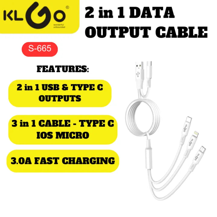 USB and Type-C Data Cable To Type-C and Micro and Lighnening KLGO S-665 