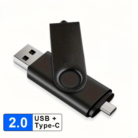USB 2.0 Type-C Flash Drive 128GB High-Speed Memory Stick, Durable Metal Casing, Black