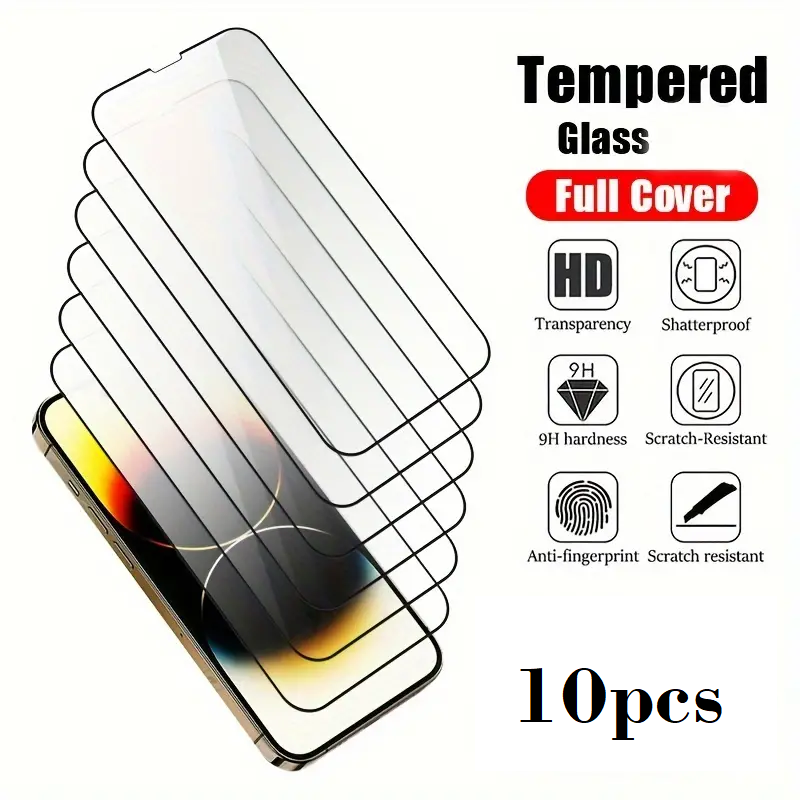 10pcs Tempered Glass For iPhone 13 / 13 Pro / 14- Black (Full Screen)