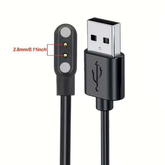 2 pins 2.8mm Smartwatch Dock Charger USB Charging Cable 50cm Black
