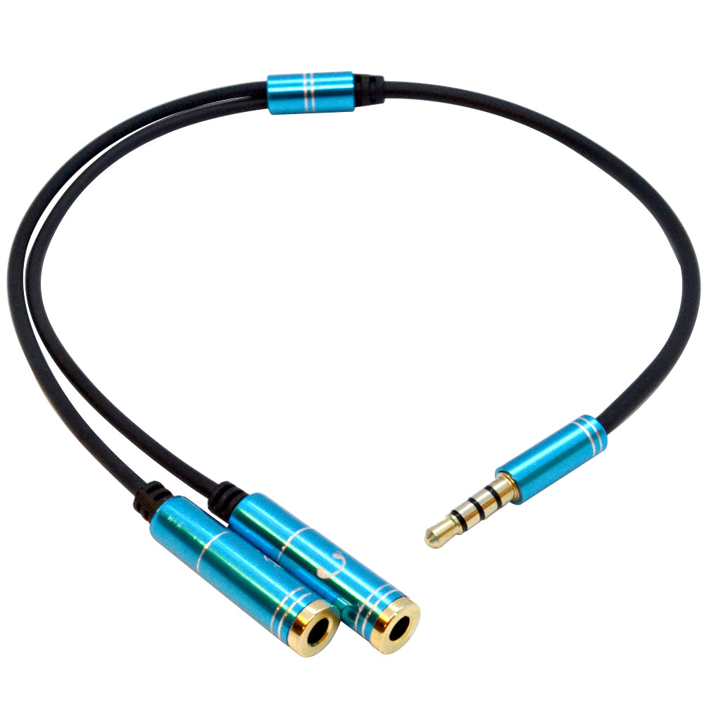 QIHANG QH-M150 3.5mm Male to Dual Female 1m (microphone and headset) Stereo Jack Cable Blue