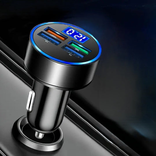4-in-1 Fast Car Charger Adapter with Digital Display 4 USB Ports Compatible Car Charger
