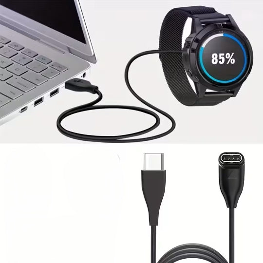 Charging Cable with Type C for Garmin Fenix Models 7, 6, And 5, As Well As Vivoactive 3, Forerunner 945, 935, 245, And Instinct 2, 100cm Black