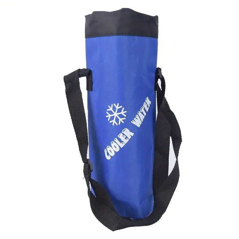 Blue Portable Drawstring Water Bottle Pouch Insulated Cooler Bag - Large