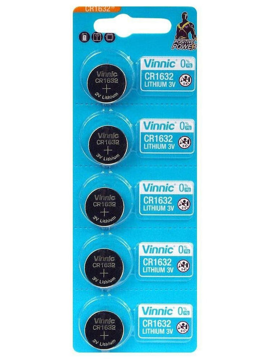 Vinnic CR1632 Battery 3V Lithium Coin Cell 5Pcs