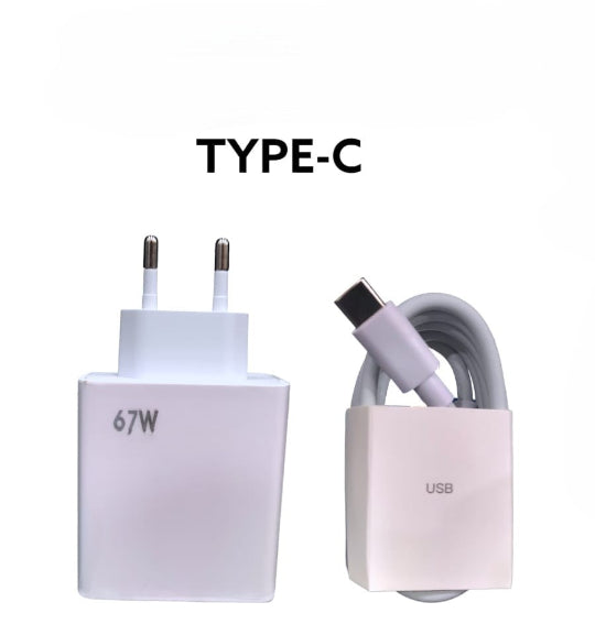 Gerlax 67W Charger with USB-A Port and Cable USB-C Data Cabel White