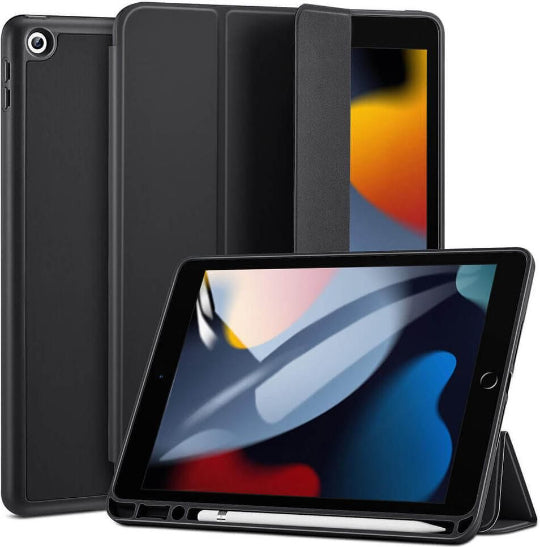 teach Tri-fold Flip Book Cover Case with Pencil Holder for iPad 10.2" 9th/8th/7th Gen: 2021/2020/2019 (Black)
