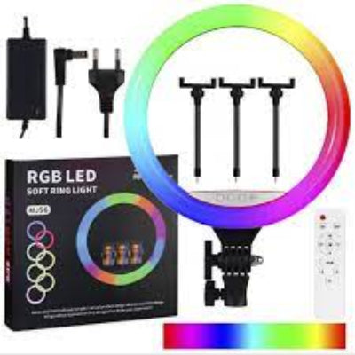 MJ56 22 Inch RGB Selfie Ring Light With Tripod Stand 210cm&3 Cell Phone Holder&Remote Control 2Usb Ports 22 inch RGB ring light