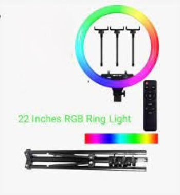 MJ56 22 Inch RGB Selfie Ring Light With Tripod Stand 210cm&3 Cell Phone Holder&Remote Control 2Usb Ports 22 inch RGB ring light