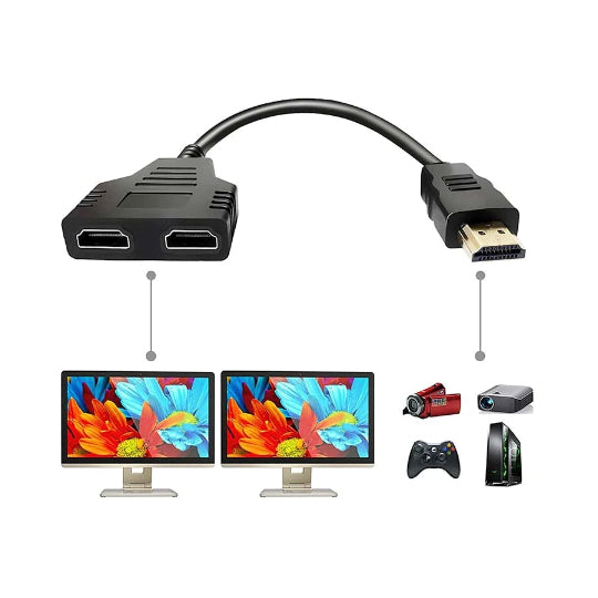 HDTV Splitter 2.54 cm HDMI Male to HDMI 2x Female 1080P Converter - Black
