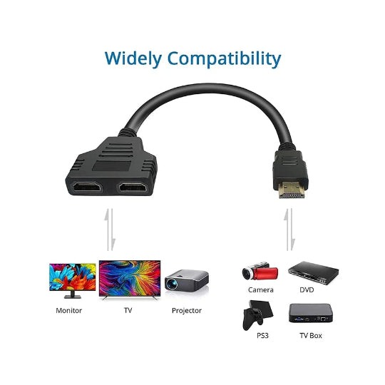 HDTV Splitter 2.54 cm HDMI Male to HDMI 2x Female 1080P Converter - Black