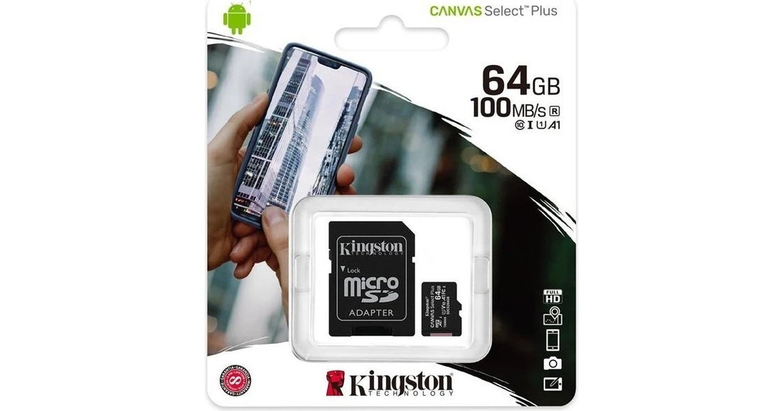 Kingston 64GB Canvas Select Plus 100MB/s UHS-I U1 class 10 V10 A1 microSD memory card