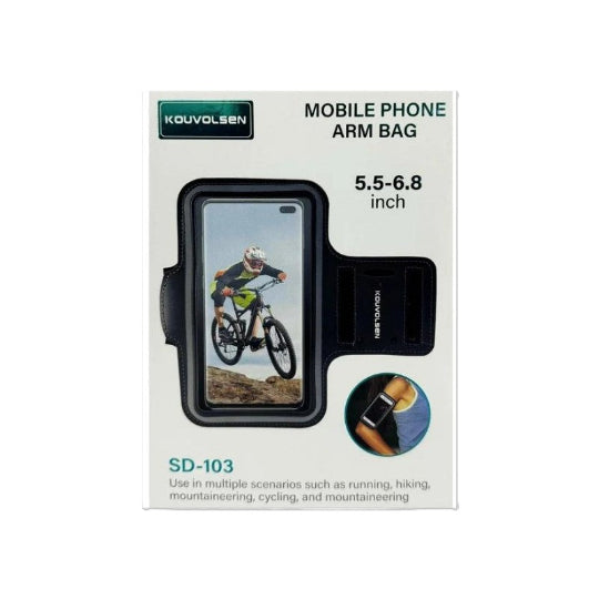 Kouvolsen SD-103 Armband Case for Mobile Phone for Multiple Activities 5.5-6.8'' (Black)