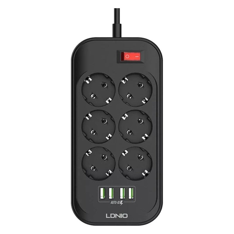 Ldnio SE6403 6 Power Socket+4 Auto-ID with USB 2m Cable Black 