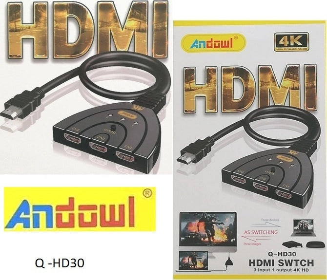 Converter 4K HDMI switch 3 ports in 1 Andowl Q-HD30 black