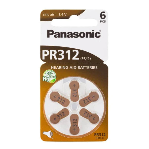 Panasonic Size 312 P312 PR41 Zinc Air 1.45V Hearing Aid Batteries