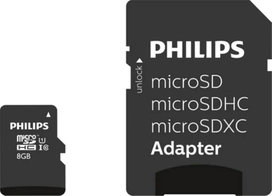 Philips microSD with adapter, UHS 1, class 10, 8GB