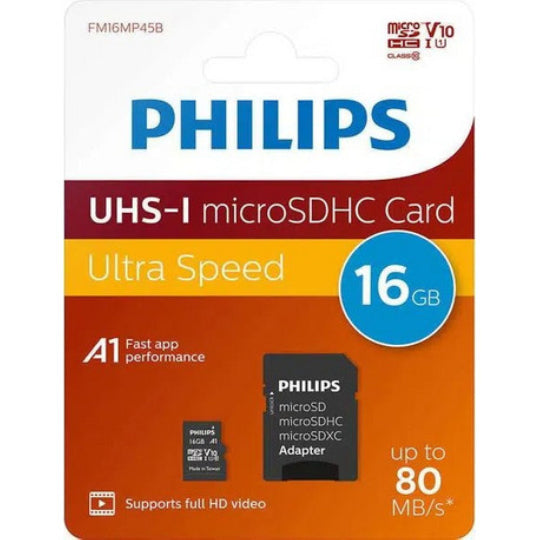 Philips Ultra Speed microSDHC 16GB Class 10 U1 UHS-I + Adapter