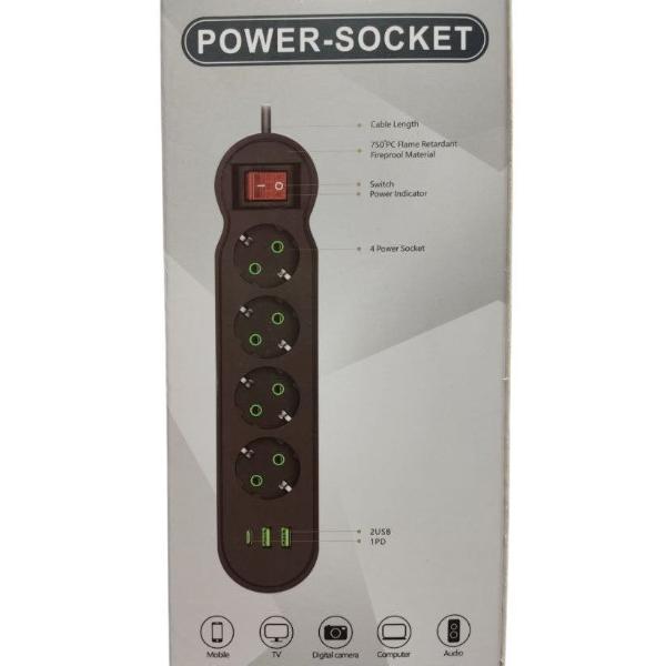 Power Strip 2USB 1USB-C Port 4Sockets 3Meters Cabel Standard Plug Electrical Extension Cord Multitap Wall MAX:10A-2500W Power Cord 7-port charger fast charging (Black) QL-1053U