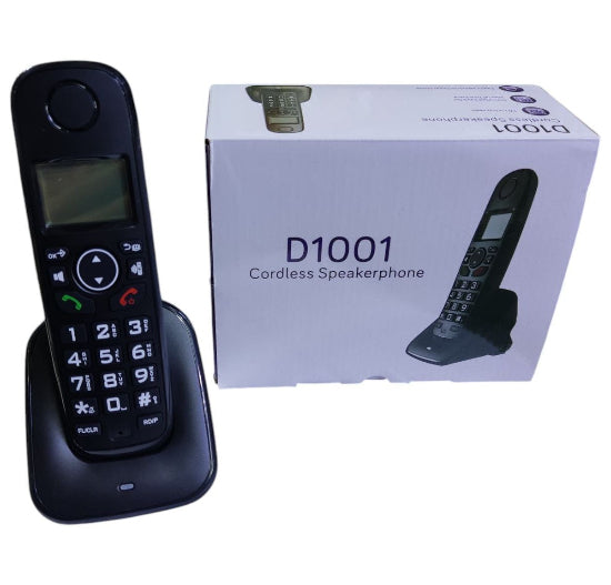 D1001 Cordless Speaker Phone 1.6‘’ Amber LCD Display, Caller ID, Big Buttons, Speakerphone (Black)