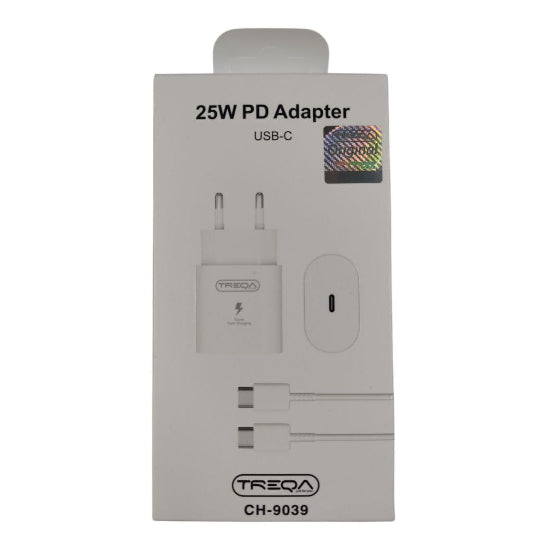 TREQA 25W USB-C High Speed Charger Super Fast Power Adapter with Type-C to Type-C Cable  CH-9039 White