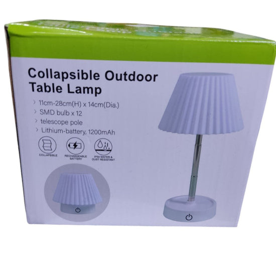 Collapsible Outdoor Table Lamp 11cm-28cm(H) x 14cm(Dia) SMD Bulb x 12 Telescope Pole Lithium-Battery 1200mah Rechargeable Battery