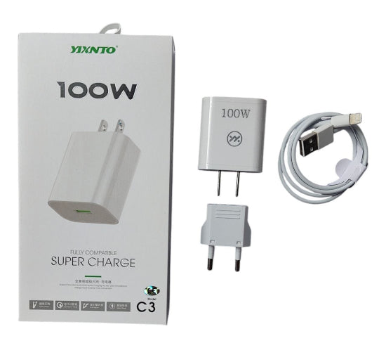 yixnto 100w fully compatible super charger adapter With Usb-A To Lightning Cabel QC3.0 Quick Charger C3